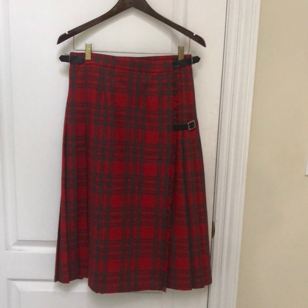 Pleated skirt from England plaid print wool